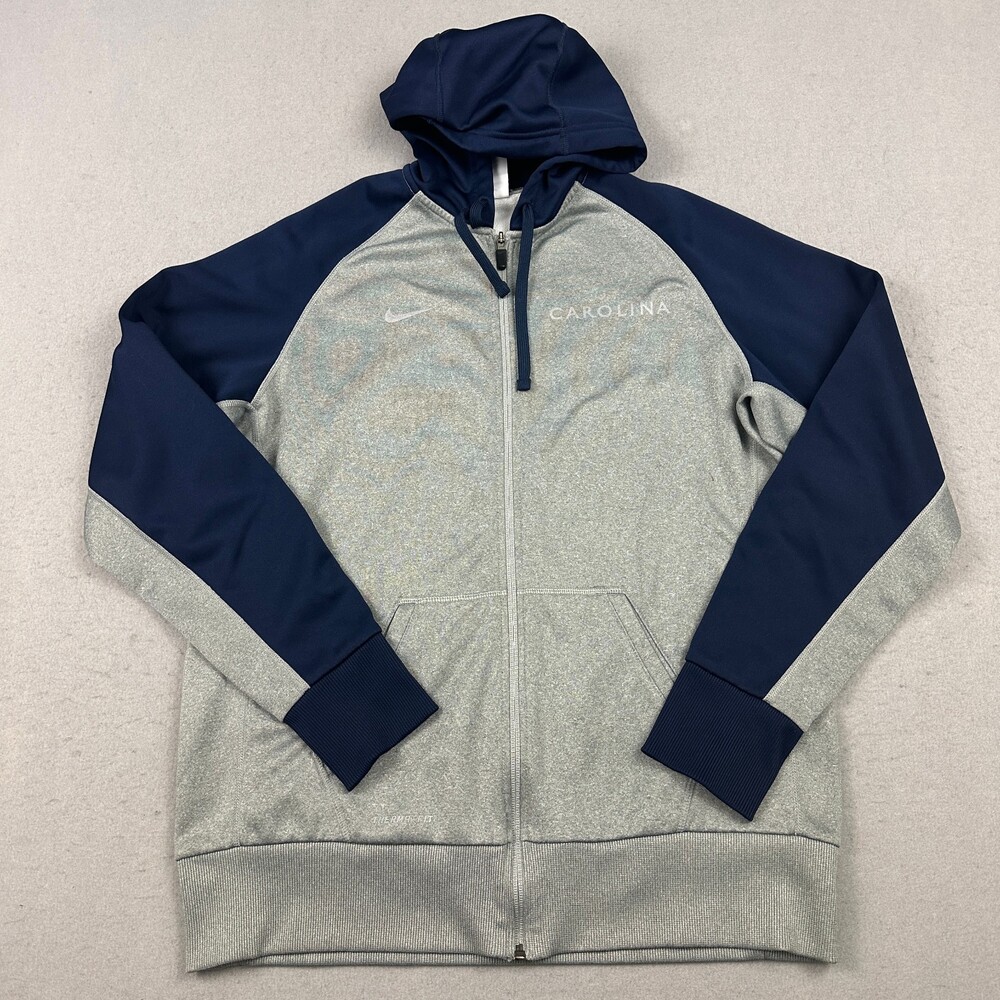 North Carolina Tar Heels Hoodie Men Large Gray Nike Therma Fit Sweatshirt NCAA *